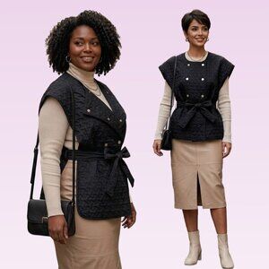 MORCEL MOSSIMO Tabard Style Double Breasted Overlay Black Vest Sz XXXL